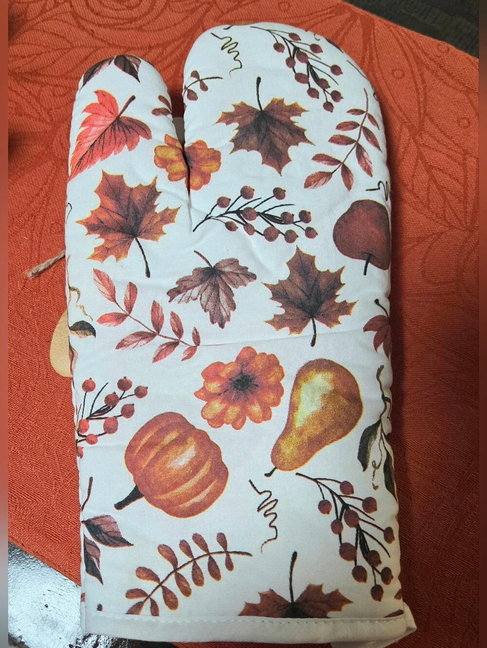 Fall Harvest Oven Mitt and Spoon Set - Orange Floral